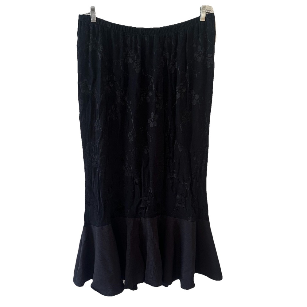 Vtg Spencer Alexis Black Embossed Floral Maxi Ruffle Mermaid Goth Y2K Grunge 3X
